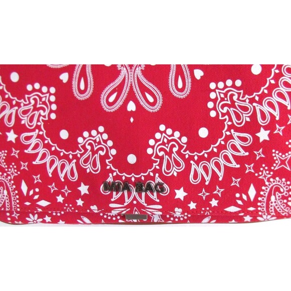 DESIGNER MIA BAG RED & WHITE BANDANA PRINT WHITE POM-POM CHARM CHAIN BAG - Picture 10 of 16